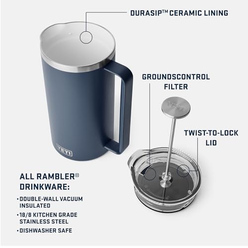 YETI Rambler French Press Coffee Maker, with GroundsControl Filter