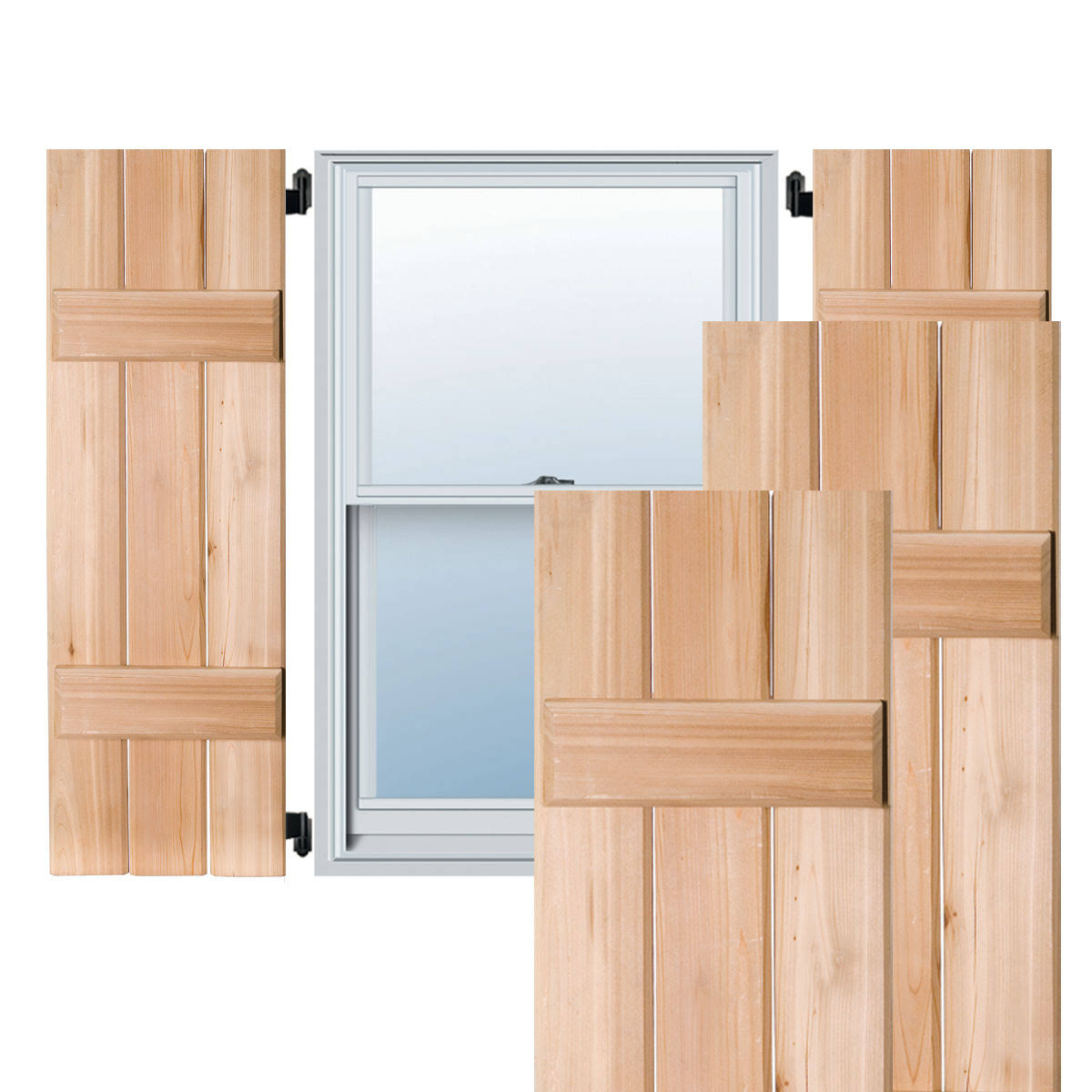 Ekena Millwork RWB12X026UNP Exterior Three Board Real Wood Pine Board-n-Batten Shutters (Per Pair), Unfinished, 12x22W x 26x22H