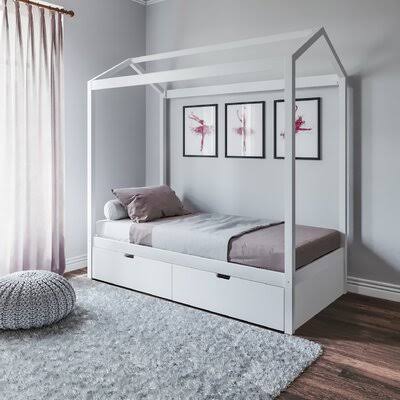 Croyd Twin 2 Drawer Solid Wood Canopy Bed by Isabelle u0026 Max Isabelle u0026 Max Bed Frame Color: White