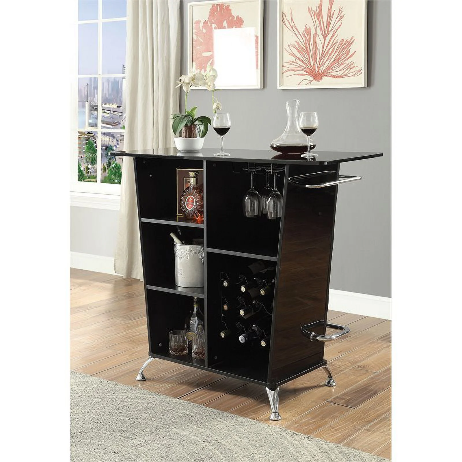 Furniture of America Perii Contemporary Faux Leather Tufted Bar Table in Black