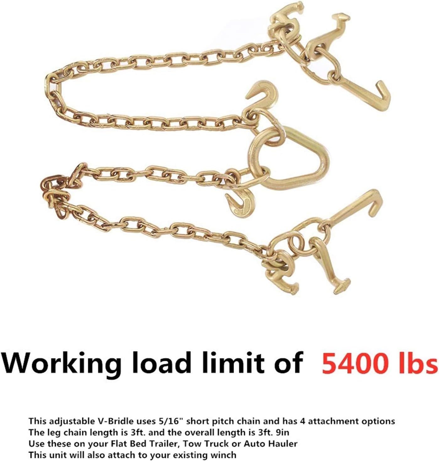 labwork Tow Chain Grade 70 Chain V-Bridle with RJT Cluster Hooks Tow Truck Winch Cable Pull Wrecker Recovery Grab Pack of 2