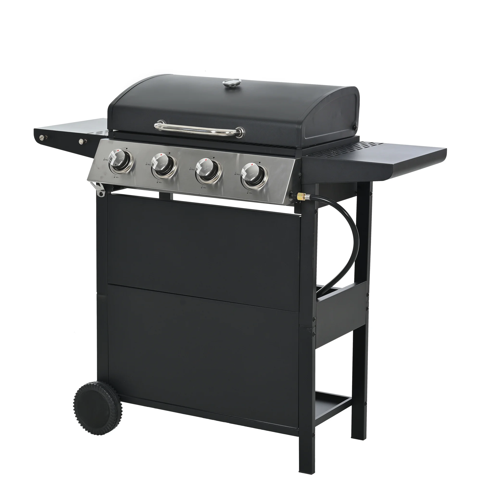 Highsound 3 Burner BBQ Propane Gas Grill with Side Burner, Stainless Steel 37,150 BTU Patio Garden Barbecue Grill with Thermometer, Black