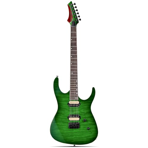 Leo Jaymz Electric Guitar Monsoon Series,Reverse Headstock,Mahogany Body,Roasted Maple Neck,Rosewood Fretboard,Locking Tuners,Rounded End Frets,AlnicoV Pickups,Fixed Bridge (Blue Flame)
