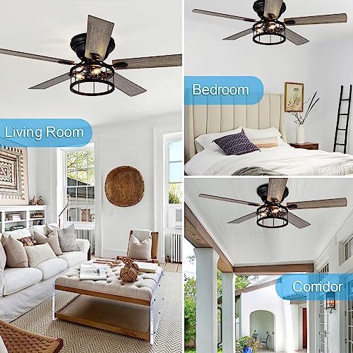 Breezary 52" Flush Mount Ceiling Fan with Light Remote Control, 5 Reversible Blades Indoor Low Profile Crystal Ceiling Fan Lighting Chandelier