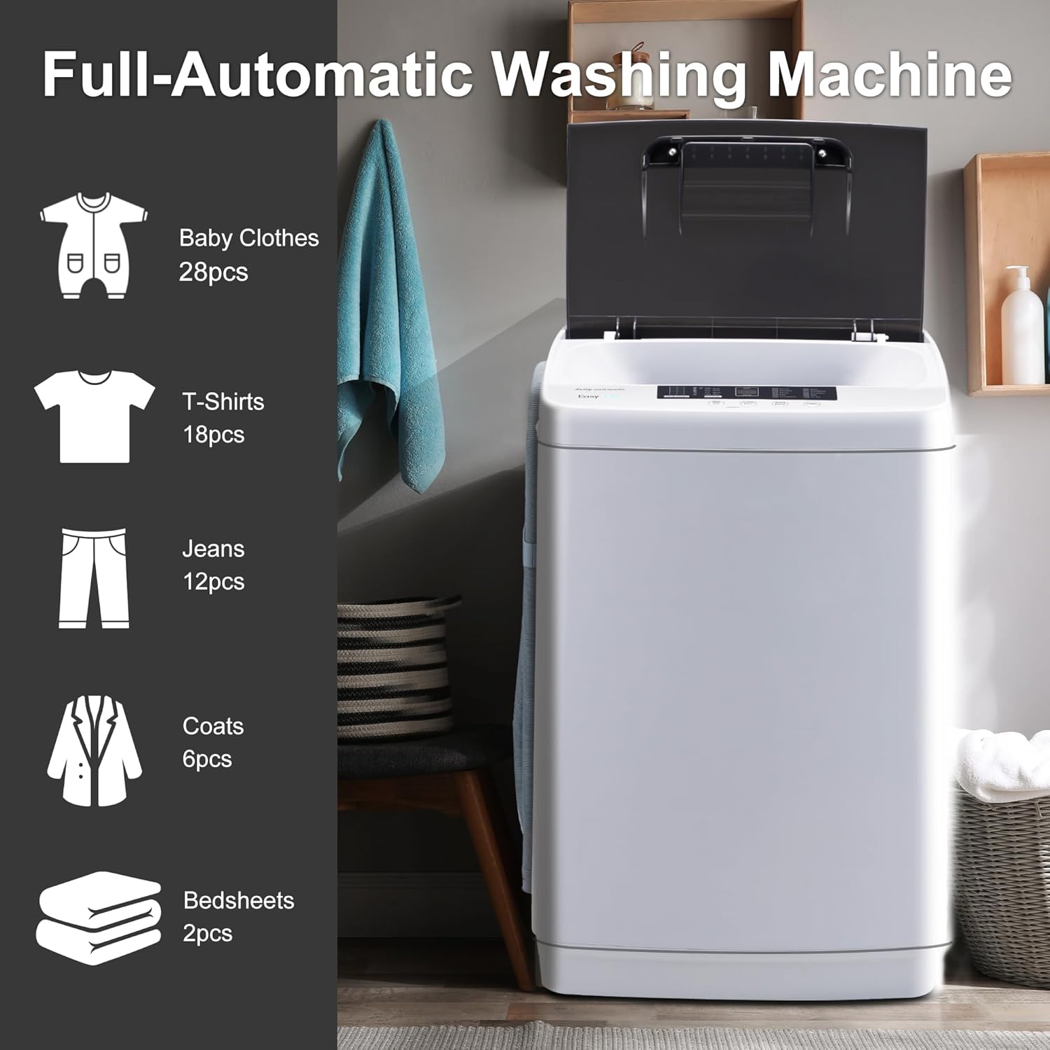 Full Automatic Washer Machine,Portable Washing Machine for Household Use,1.04 Cu.Ft.Laundry Washer Spin with 10 Wash Programs& LED Display& Built-in Drain Pump,Ideal for RV,Camping,Apartment