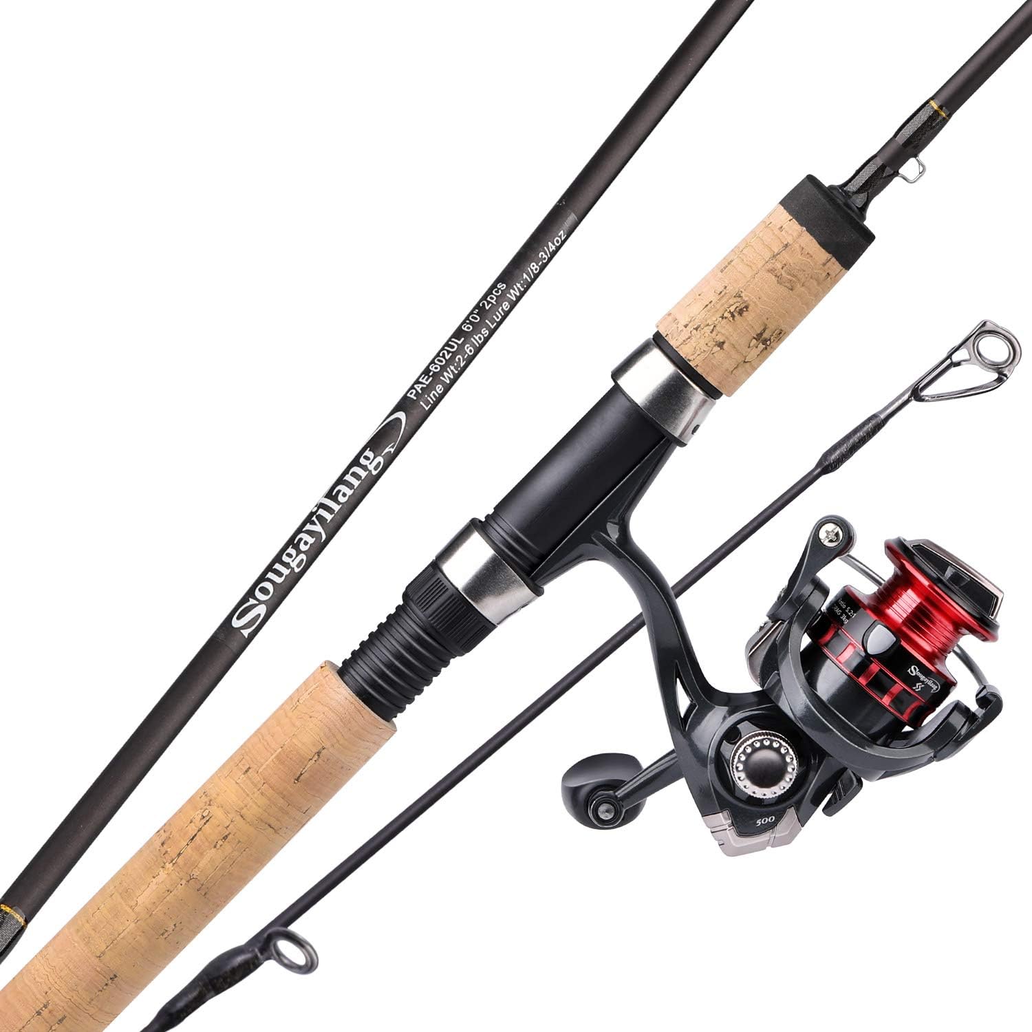 Sougayilang Fishing Rod and Reel Combos,Graphite Blank Rods,Stainless Steel Guides,2 Piece Spinning Rod Travel 500 Size Spinning Fishing Reel. Pack of 2
