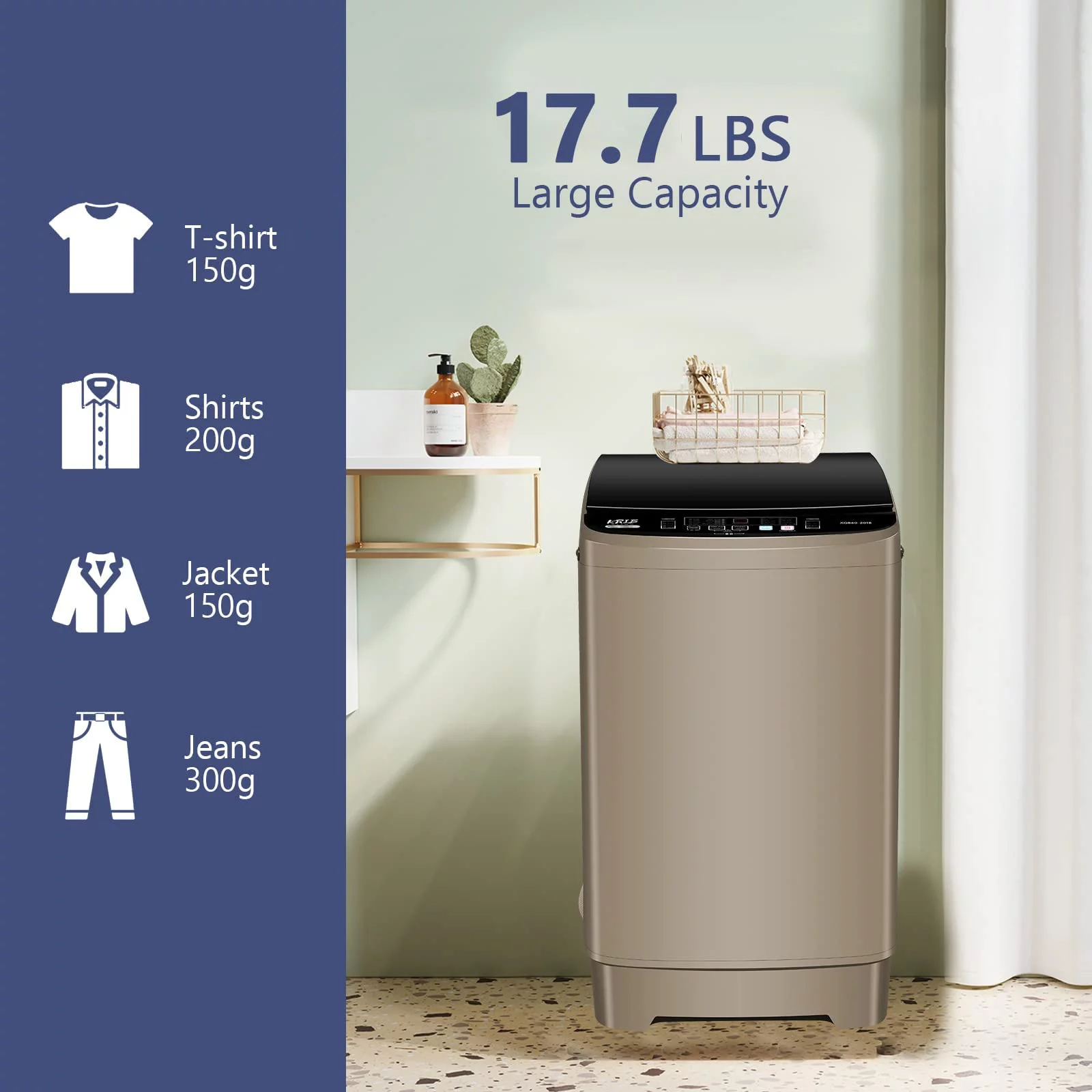 GGTB Portable Washing Machine, 1.9 Cu.ft Fully Automatic Compact Washer, 10 Wash Programs Washer with Drain Pump for Apartments, RVs, Camping, Coffee Gold