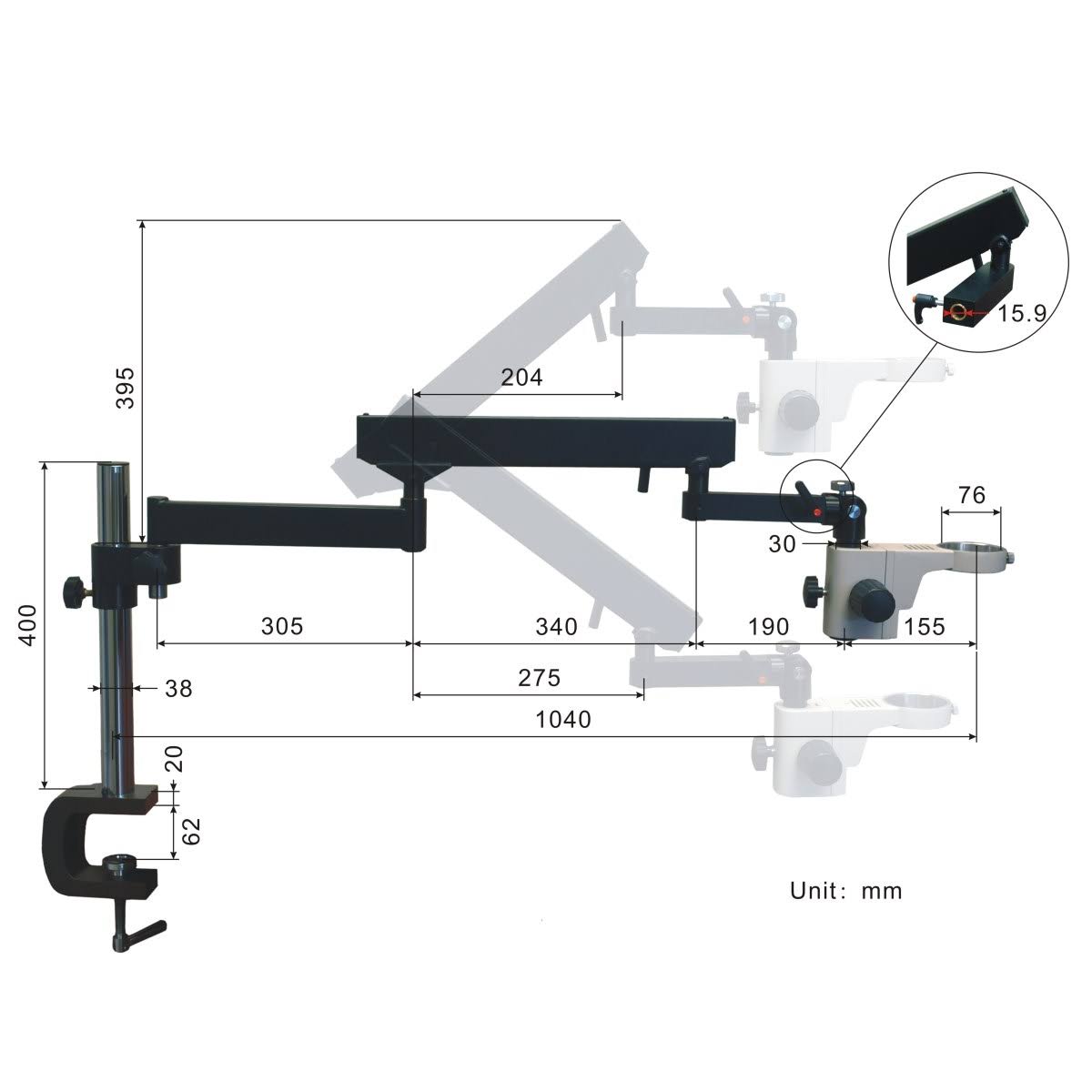 OMAX 3.5X-90X Trinocular Zoom Stereo Microscope on Articulating Arm Stand