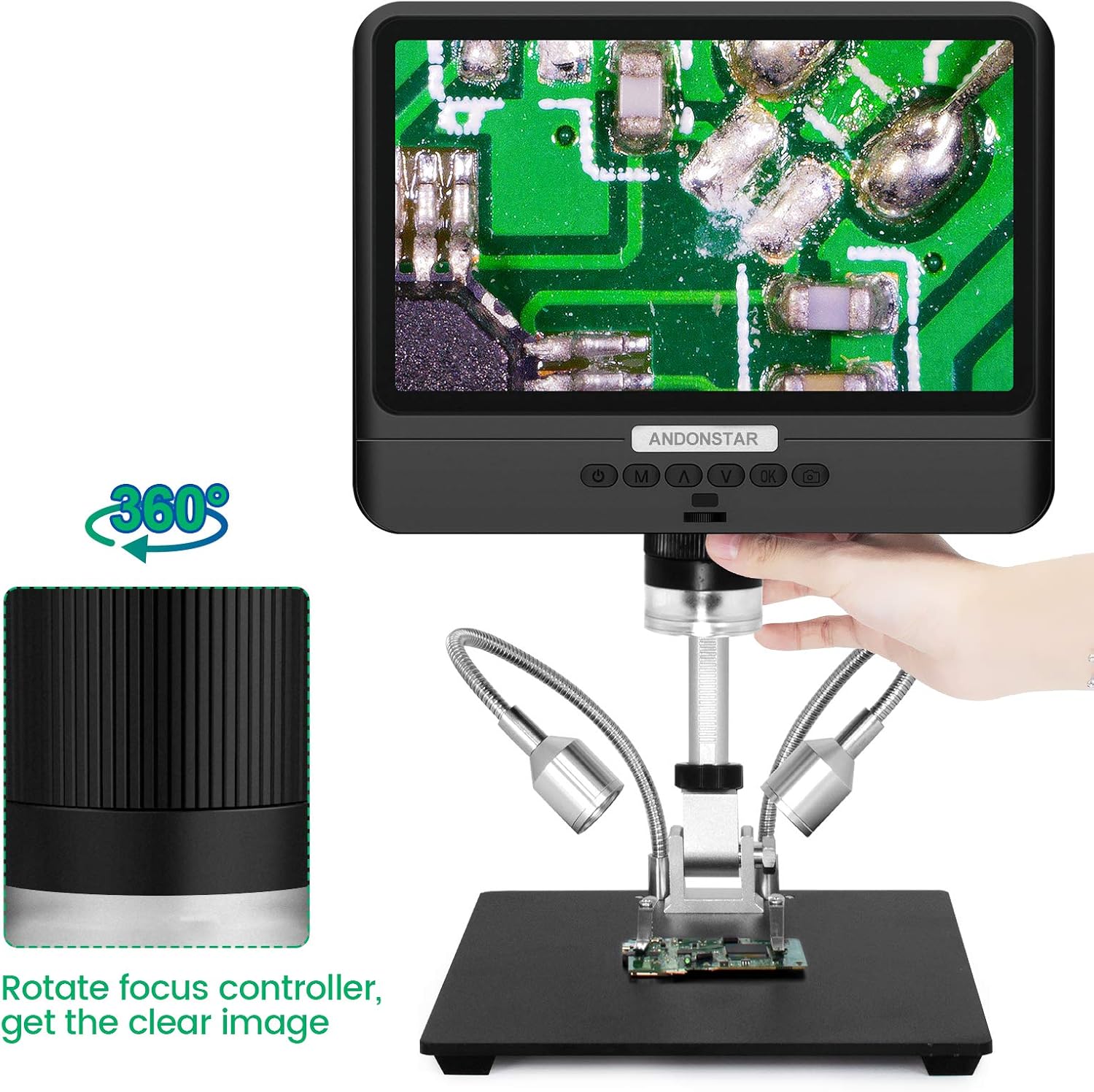 Andonstar Black corlor 7 inch LCD 1080P Circuit Board Digital Microscope AD206 with 200X Magnification Zoom for Phone Repair Soldering