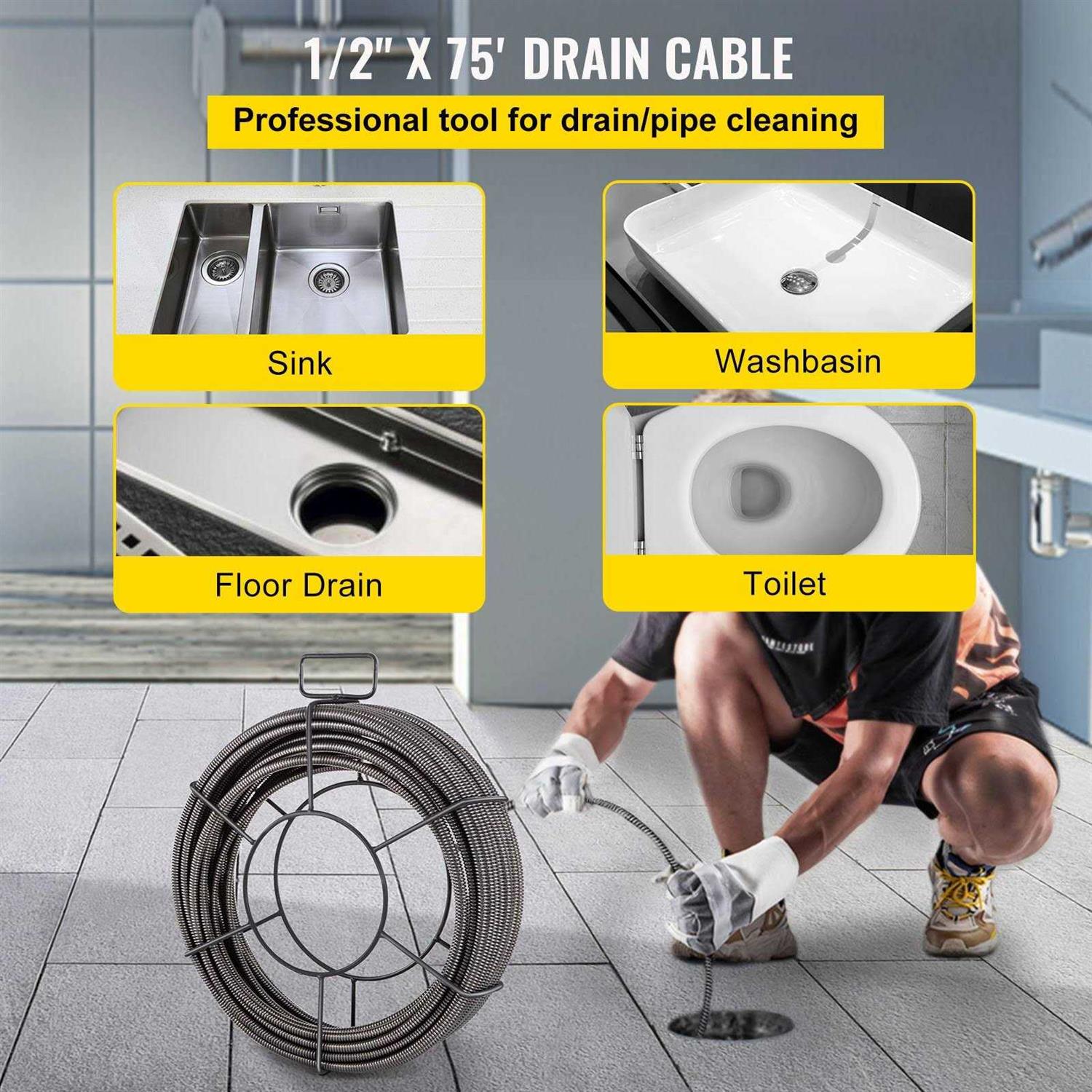VEVOR Drain Cleaning Cable Solid Core Cable Sewer Cable Drain Auger Cable Cleaner Snake Clog Pipe Drain - Shop Hardware Tools Online Store