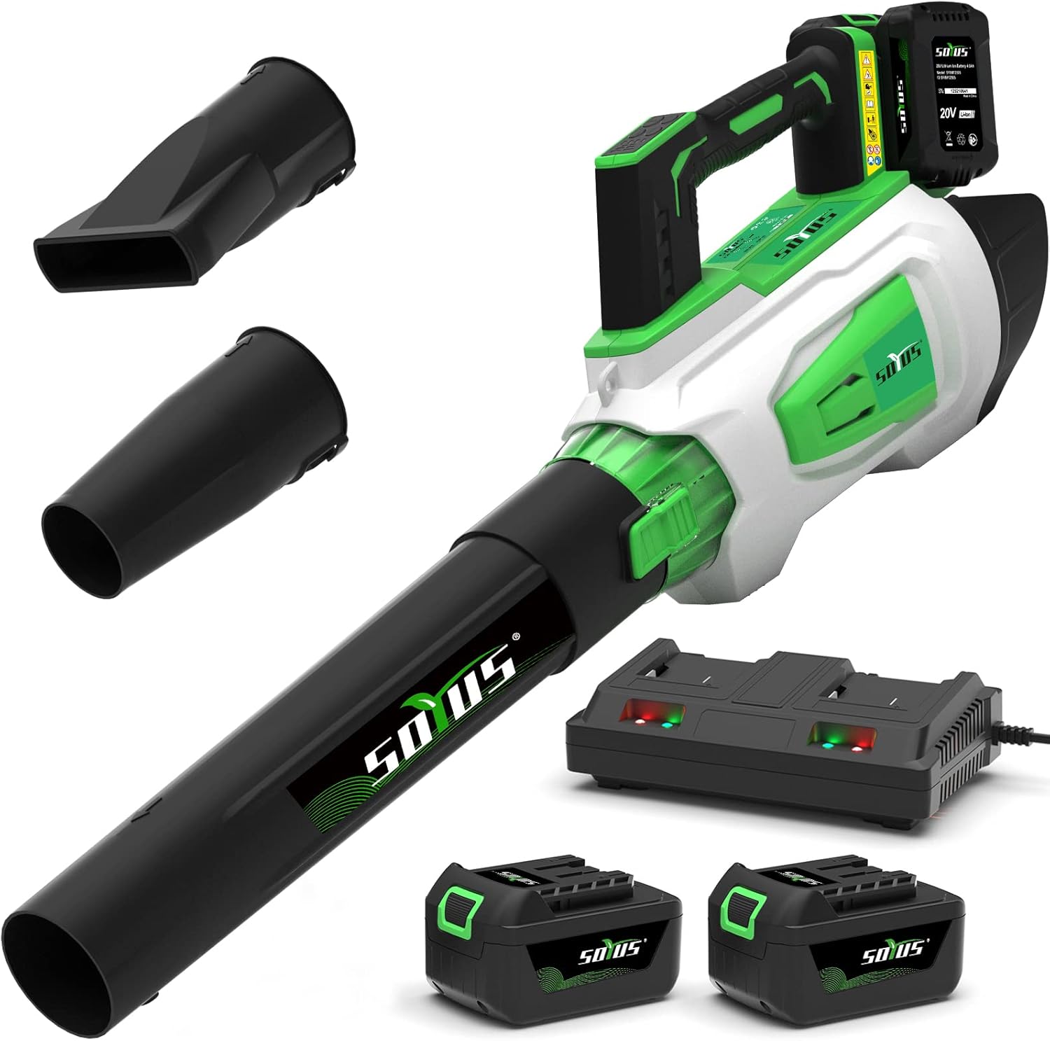 Leaf Blower Cordless Battery and Charger SOYUS 20V Blowers for Lawn Care 350CFM Leaf Blower Battery Operated for Leaf Blowing Debris Dust Cleaning Snow Blower 2PCS 2.0Ah Batteries Included