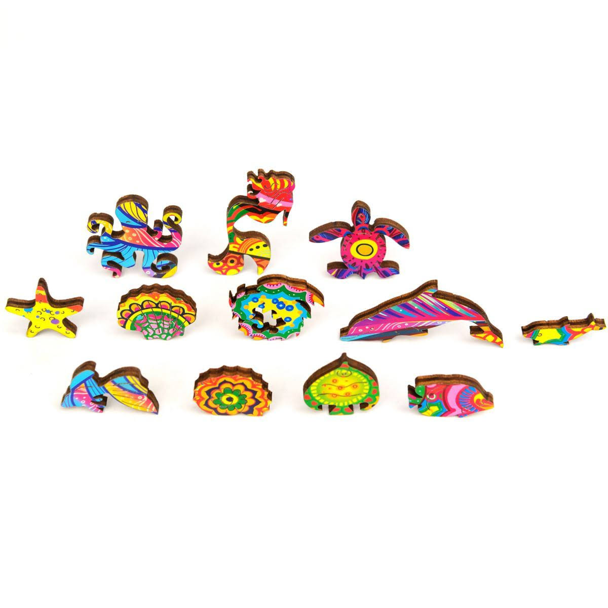 Unidragon Wooden Jigsaw Puzzle, Best Gift for Adults and Kids, Unique Shape Jigsaw Pieces Shining Fish, 12.6 x 9.6 in (32 x 24 c