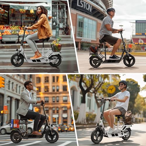 isinwheel Electric Scooter Adults, 21/38 MPH Top Speed & 28/43 Miles Range, 14/16'' Fat Tire Scooter for Adult with Turn Signals & Mood Lights, APP, 1200W Powerful Motor Electric Scooter with Seat