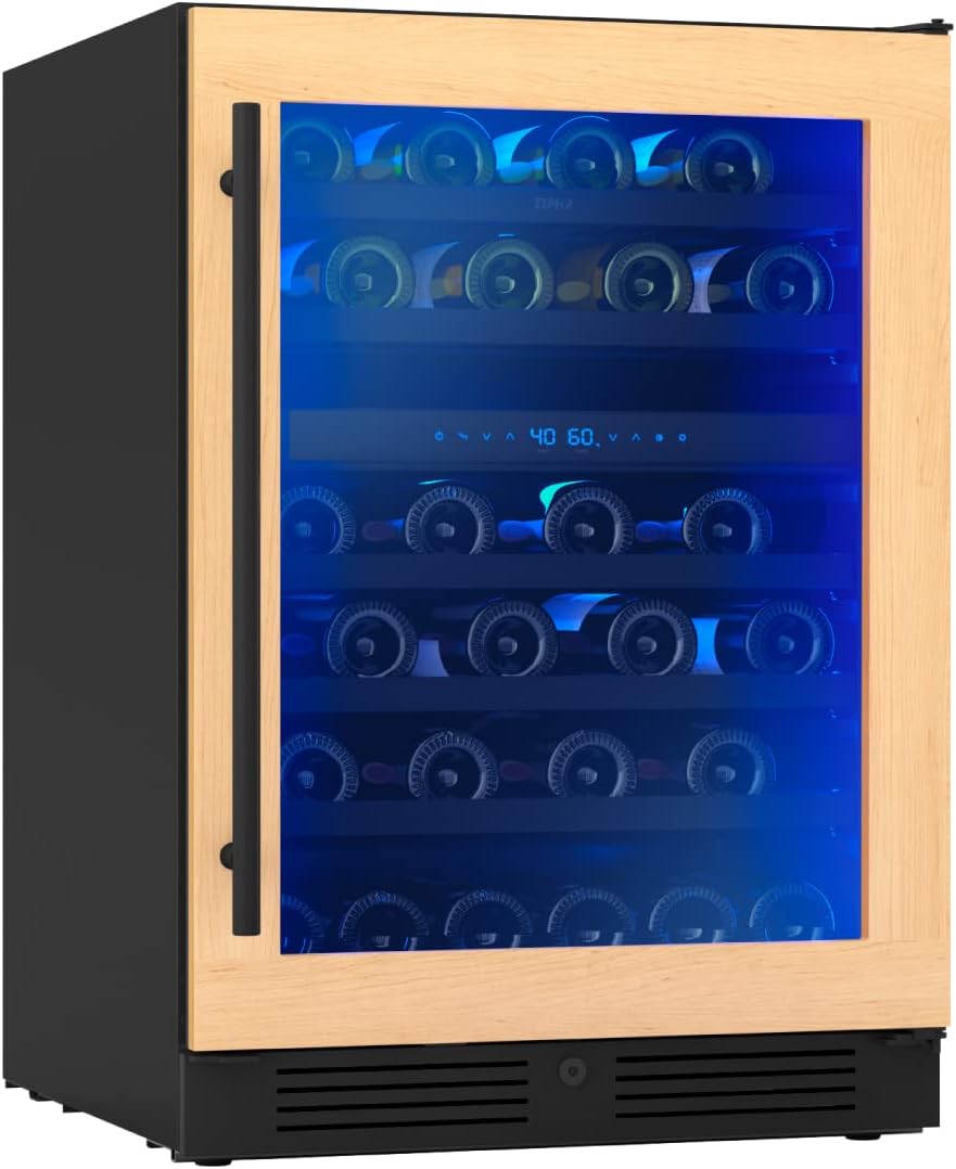 Zephyr Presrv 24" Wine Fridge Dual Zone Panel Ready Under Counter - Countertop Wine Cooler Cellars Small Cabinet Wine Refrigerator Home Bar Chiller Freestanding ENERGY Star certified, 45 Bottles
