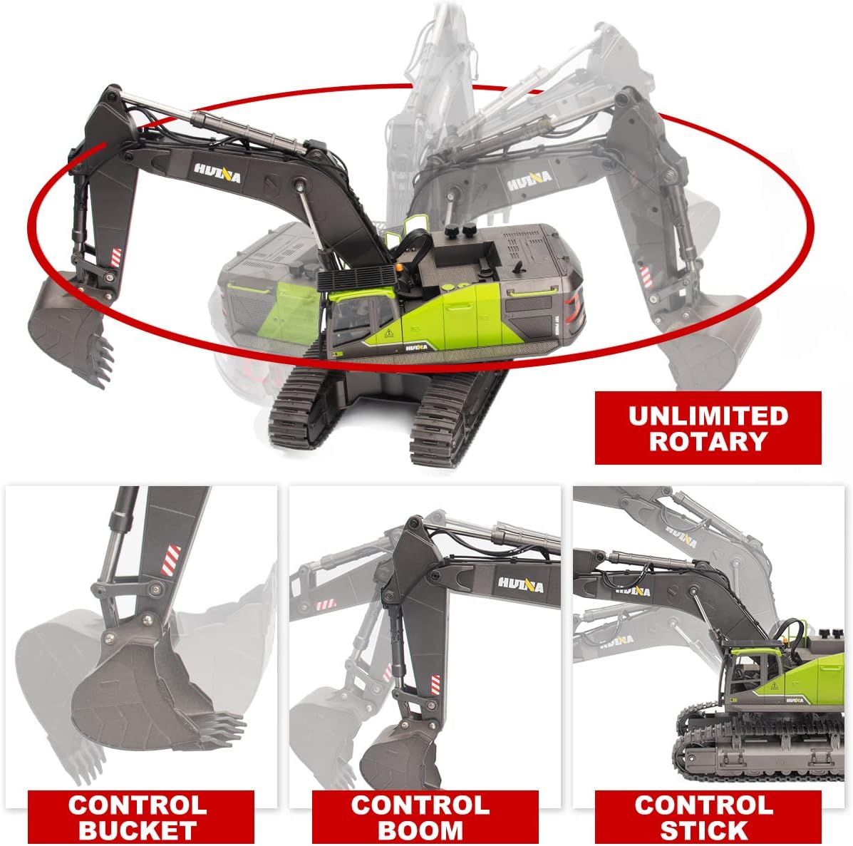 Huina 1593 rc Excavator for Kids Fully Functional Remote Control Excavator for Adults RC Construction Vehicle Toy with LED Light Sounds 2 Batteries… (HUINA 1593)