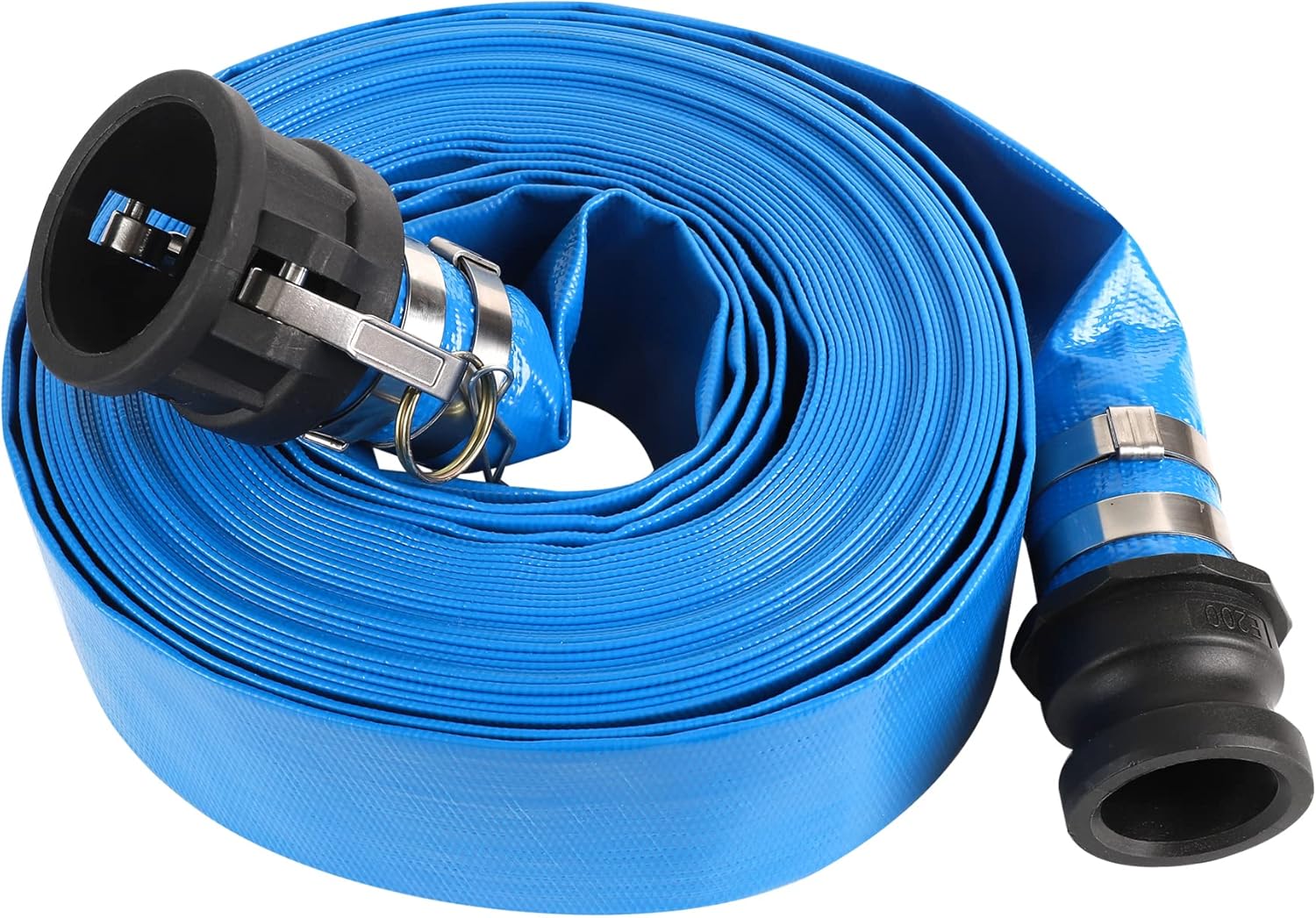 2" x 50' Blue PVC Lay-Flat Discharge Hose with Aluminum Camlock C and E Fittings