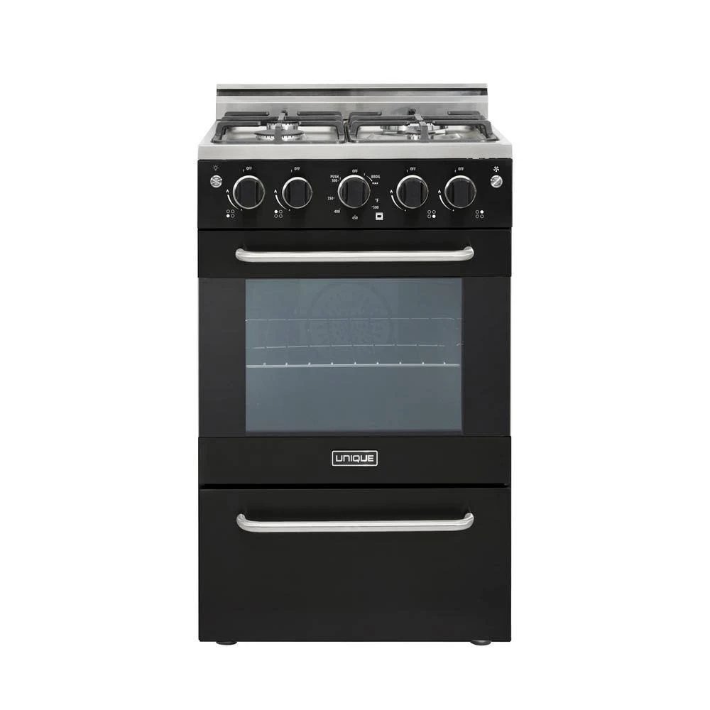 Unique Prestige 20 in. 1.6 Cu. ft. GAS Convection Range Sealed 4-Burners in Black