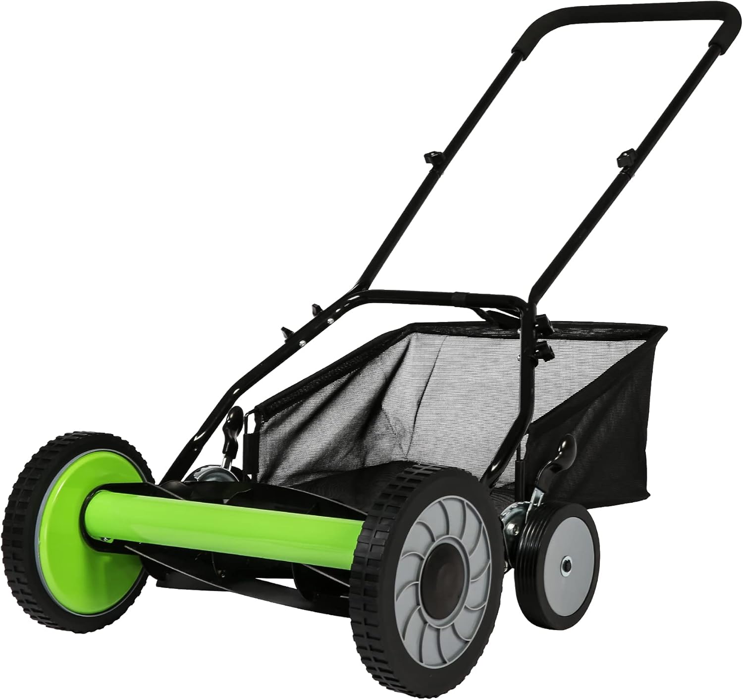 Push Cordless Lawn Mower,16-Inch Manual Reel Lawn Mower w/Detachable Grass Catcher,5-Blade Walk-Behind Lawn Mowers,Green