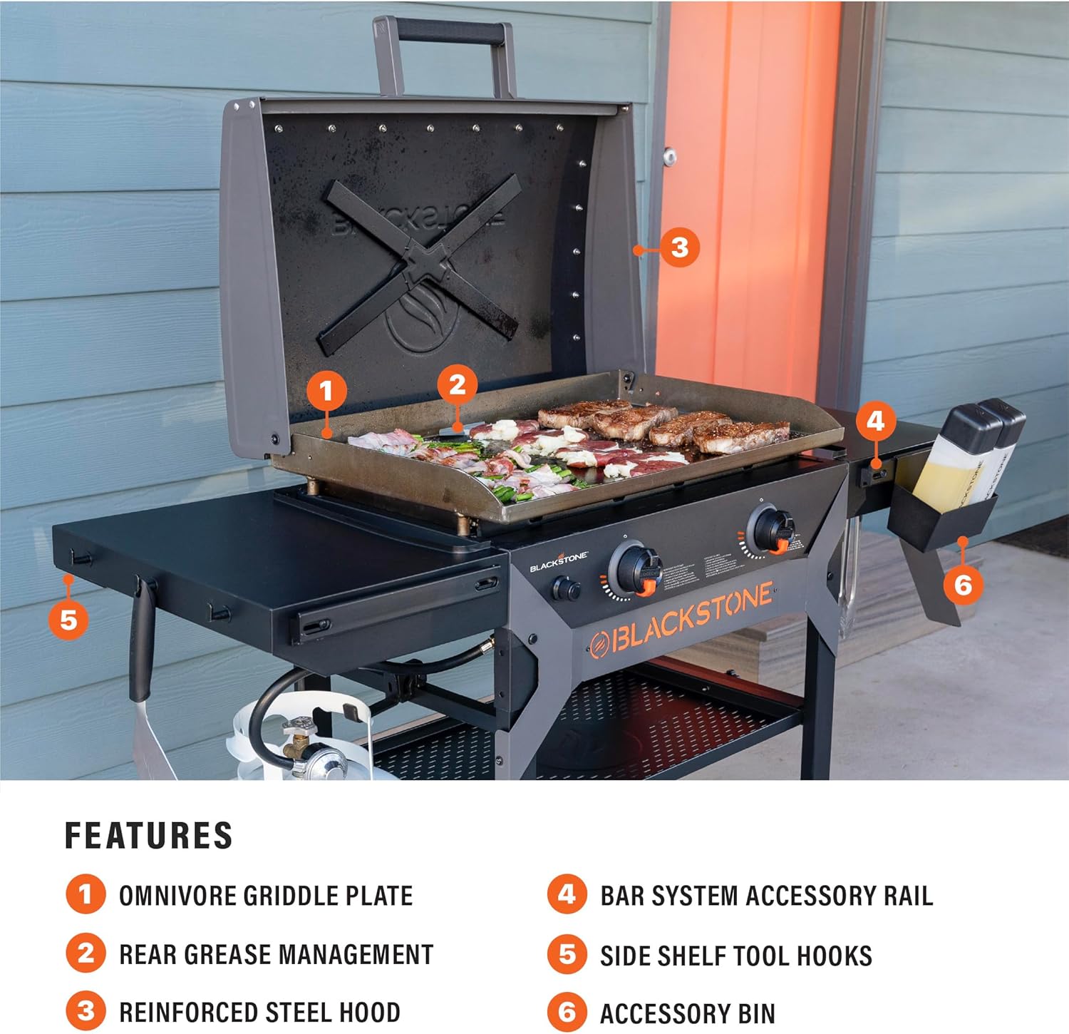 Blackstone 2311 Iron Forged 28” Omnivore Griddle with X-Braced Hood, Powder Coated Steel, Black