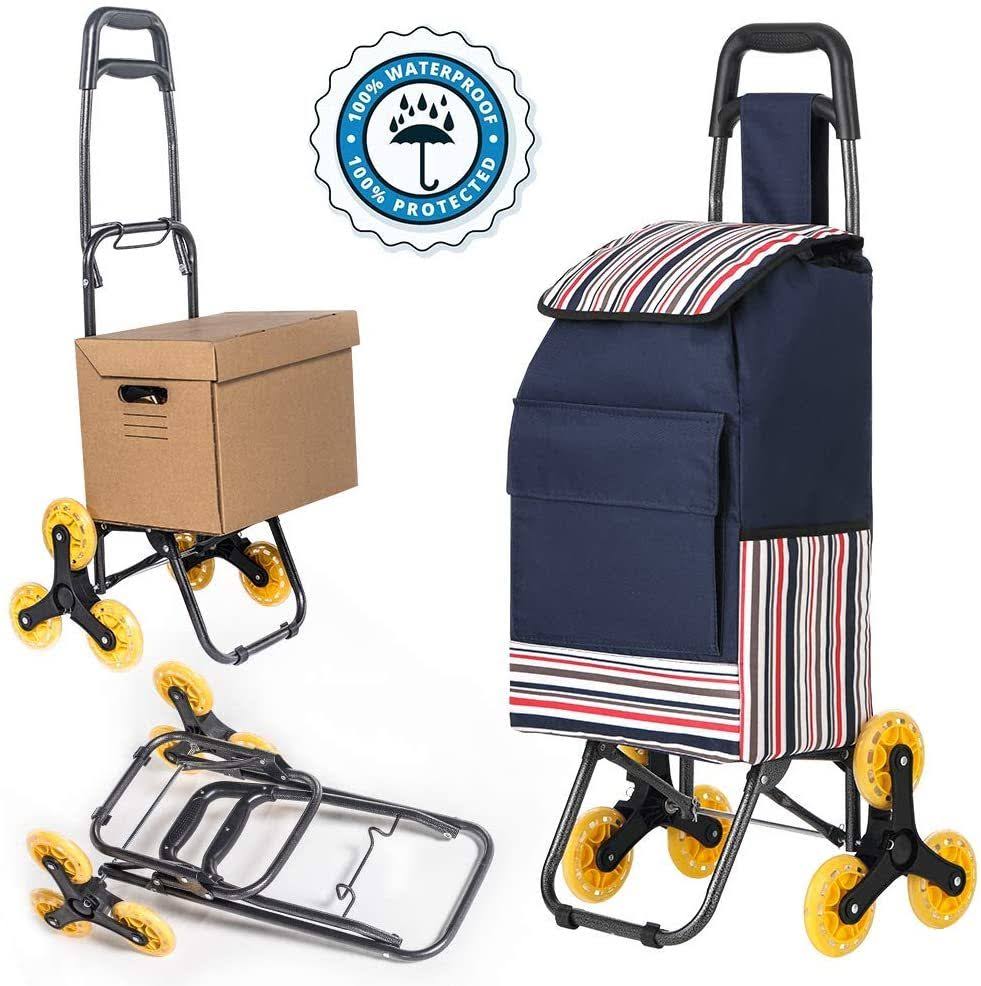LUCKUP Folding Shopping Cart, Stair Climbing Cart Grocery Laundry Utility Cart