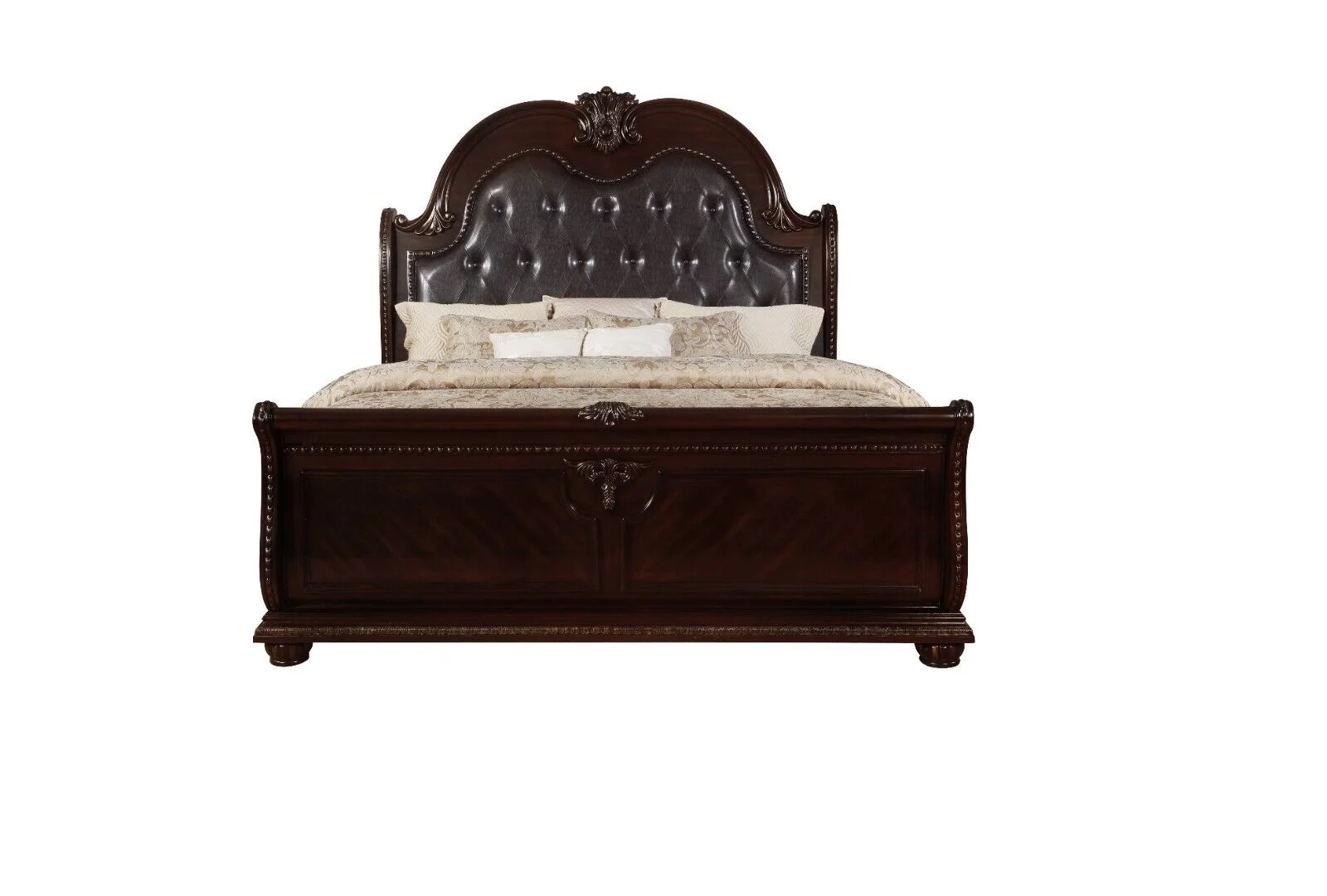 Classic Vintage Style Luxury 3pc Set Brown Cherry Finish Queen Size Bed and Nightstands Bedroom Furniture