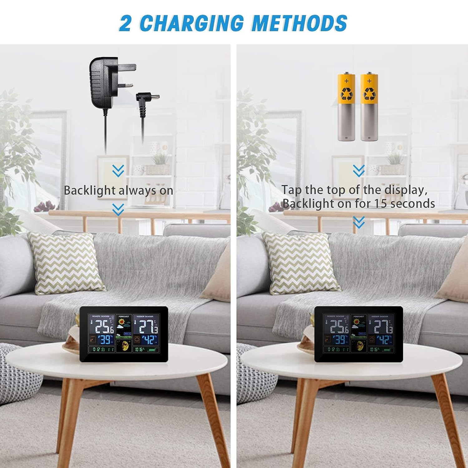 MOHOO Weather Station Wireless Home Weather Clock Indoor Outdoor Thermometer, Large Display Forecast Station with Adjustable Brightness and Barometer
