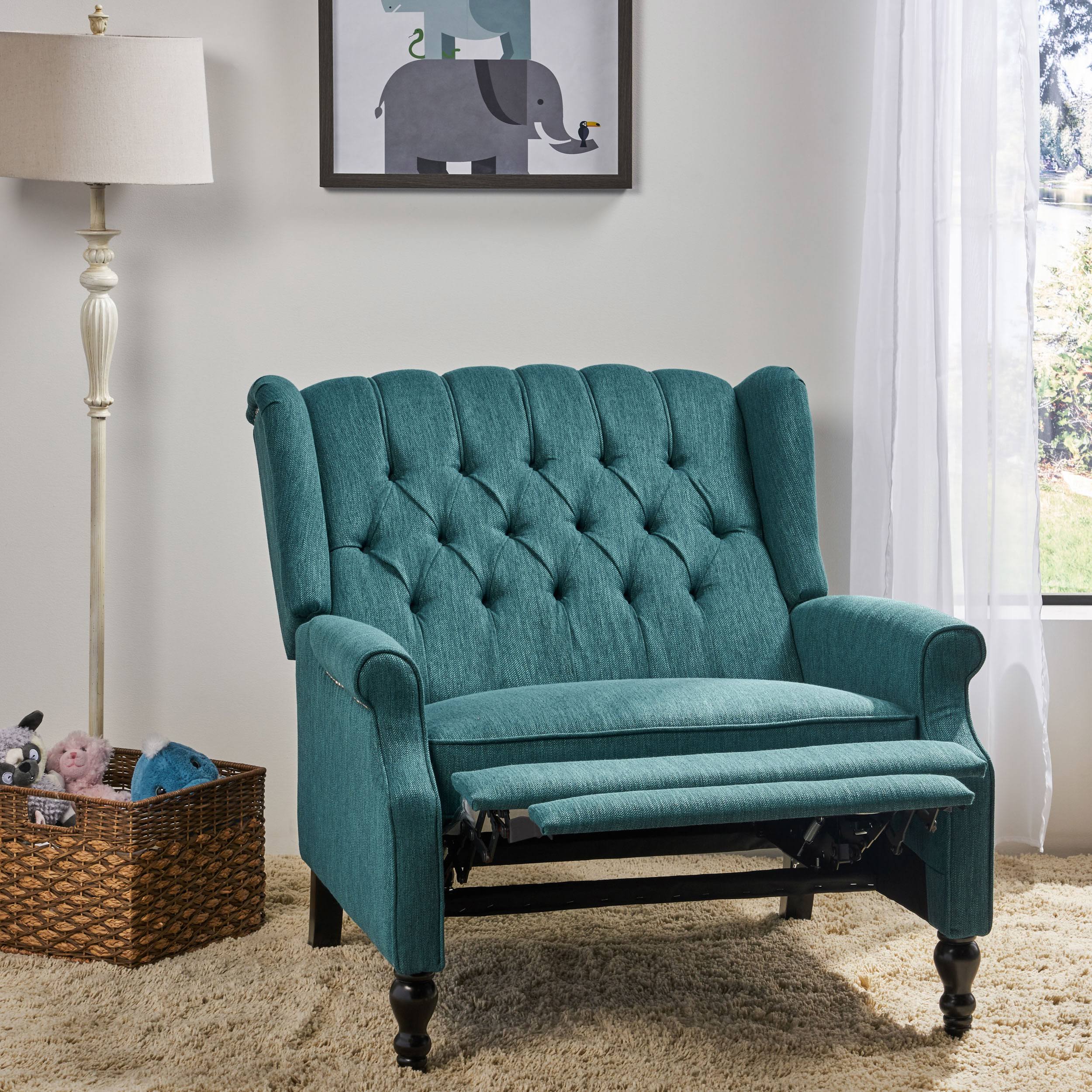 Salome Oversized Tufted Wingback Fabric Push Back Recliner, Navy Blue
