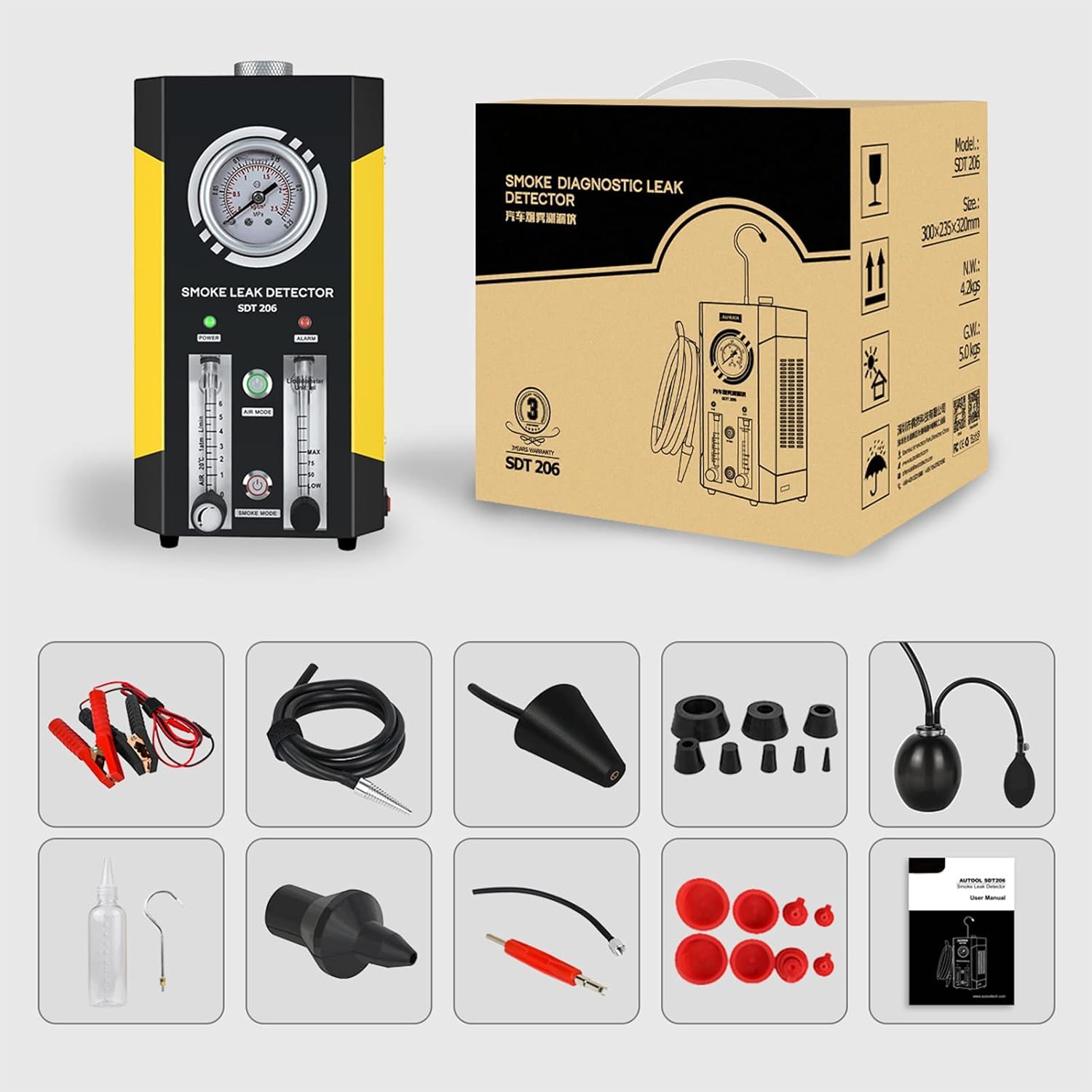 VKALTUL Automotive Smoke Machine Leak Detector EVAP 12V Car Pipe System Smoke Tester with Adjustable Flow Meter for Vehicles Motorcycles