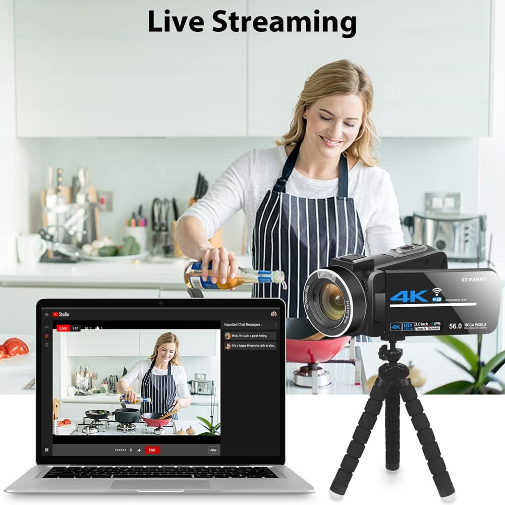 Camcorder Video Camera 4K 56MP UHD Video Camera for YouTube with External Mic Video Camera Camcorder with 32G SD Card 2.4G Remote IR Night Vision, 18X Digital Zoom Camcorder WiFi