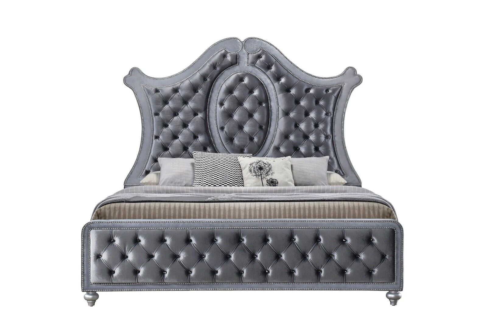 4pc Traditional Upholstered Queen Size Panel Bed Set Arched Headboard Master Bedroom Furniture