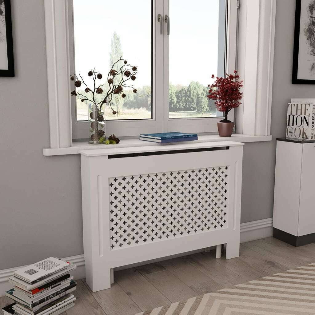 vidaXL Radiator Cover White 44.1&ldquo;x7.5&rdquo;x32.1&ldquo; MDF Heater Heating Side Cabinet