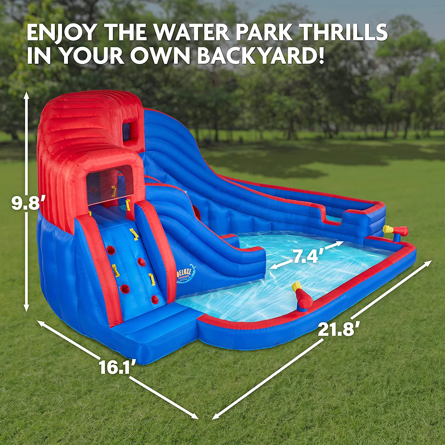 Sunny & Fun Inflatable Water Slide Park & Blow up Pool w/Pump, Kids Water Park