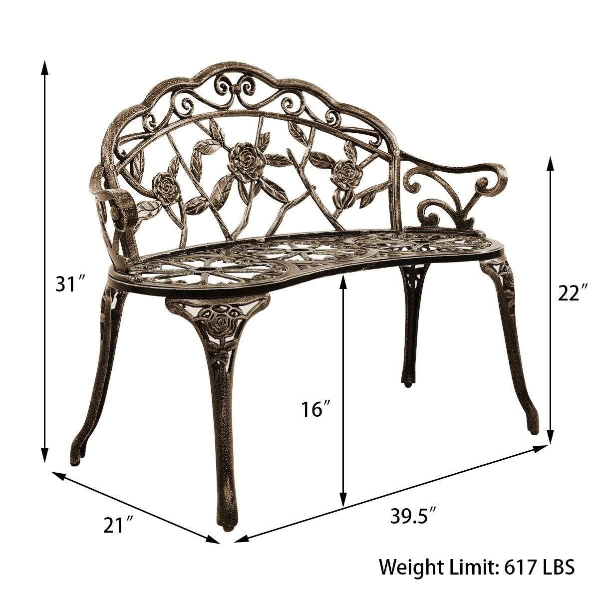 Aluminum Patio Outdoor Garden Bench Chair Loveseat Cast - 39 2/5x22 x 20 4/5x22 x 30 3/5x22 (L x D x H) - Green