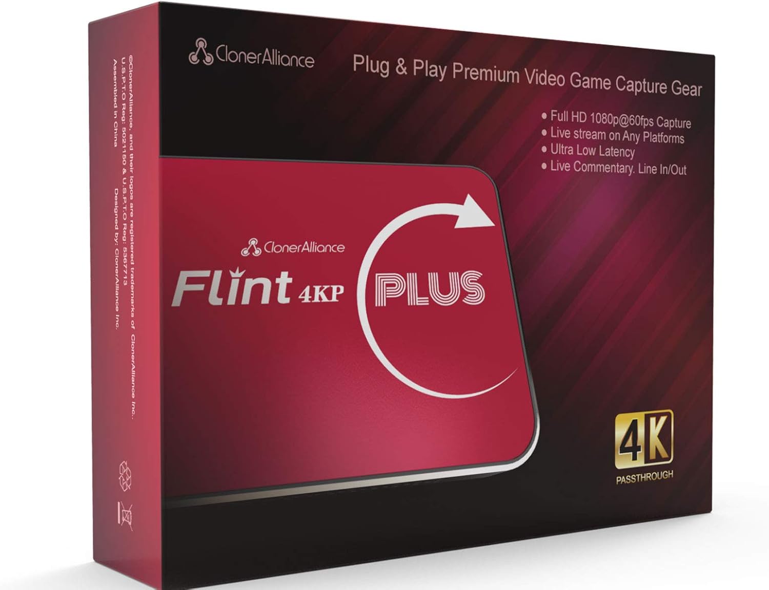 ClonerAlliance Flint 4KP Plus, 4K@60fps Passthrough, 1080p@60fps Video Capture with Mic Input, Ultra-Low Latency, Plug&Play. for Game Consoles, DSLR
