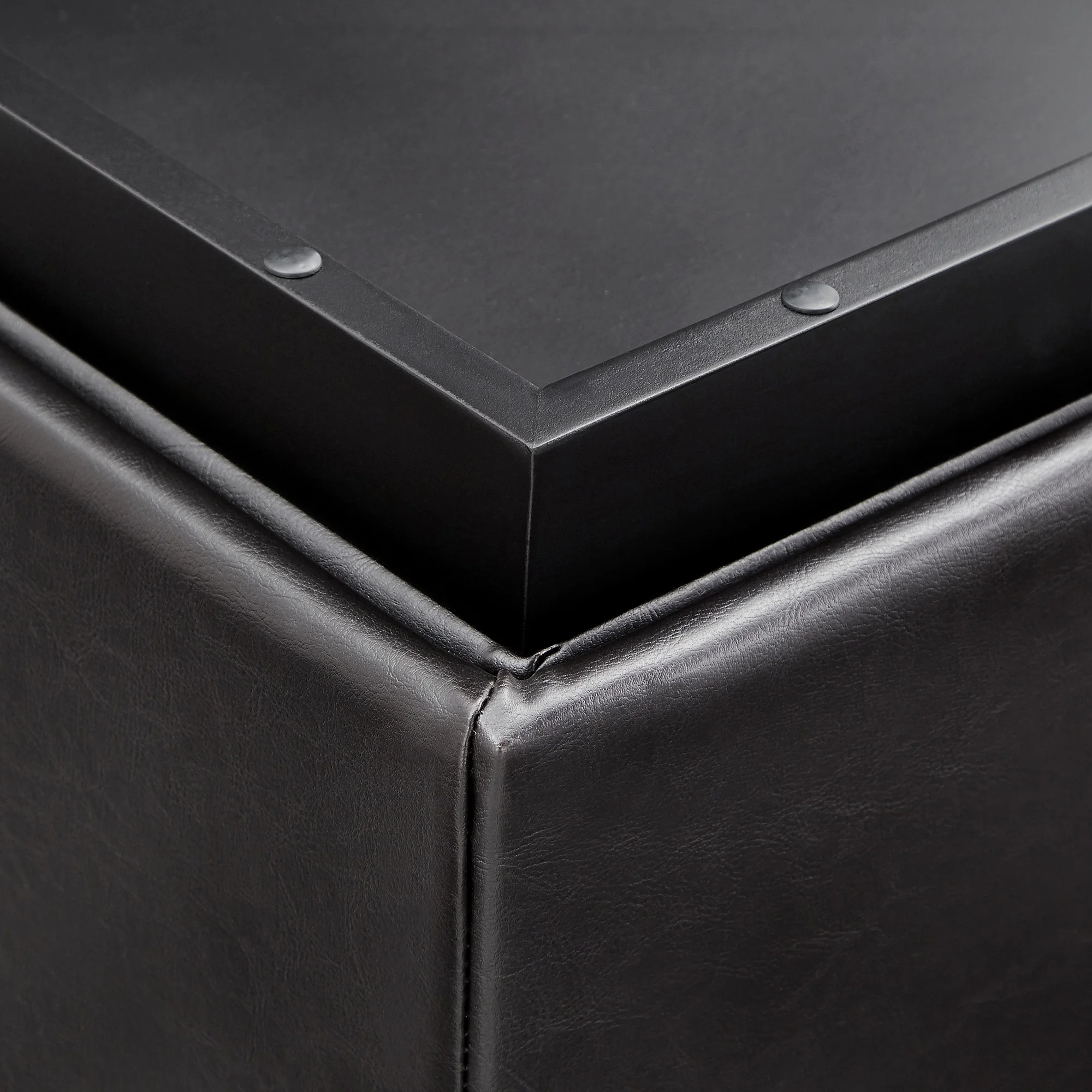 Cocktail Storage Ottoman with 4 Trays, Dark Brown Faux Leather