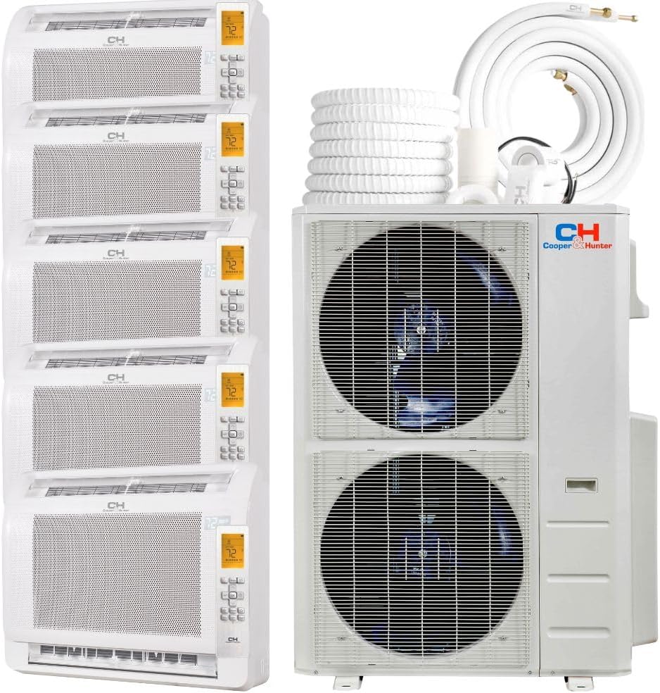 48,000 BTU Five Zone 12k+12k+12k+12K+12K Mini Floor Consoles with Installation Kits, 23.4 SEER2 4 TON 5 Zone Ductless Multi Mini Split AC System
