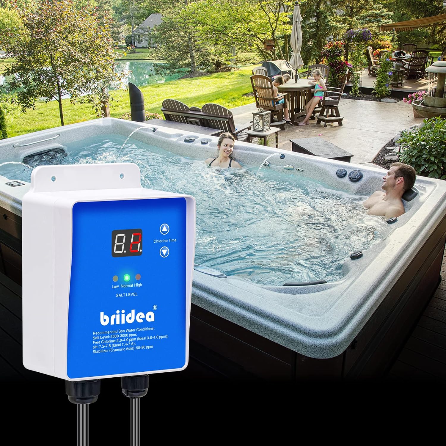 Salt Chlorine Generator, Briidea Chlorine Generator for Hot Tubs & Swim Spas, Up to 2000 Gallons, Chemical-Free