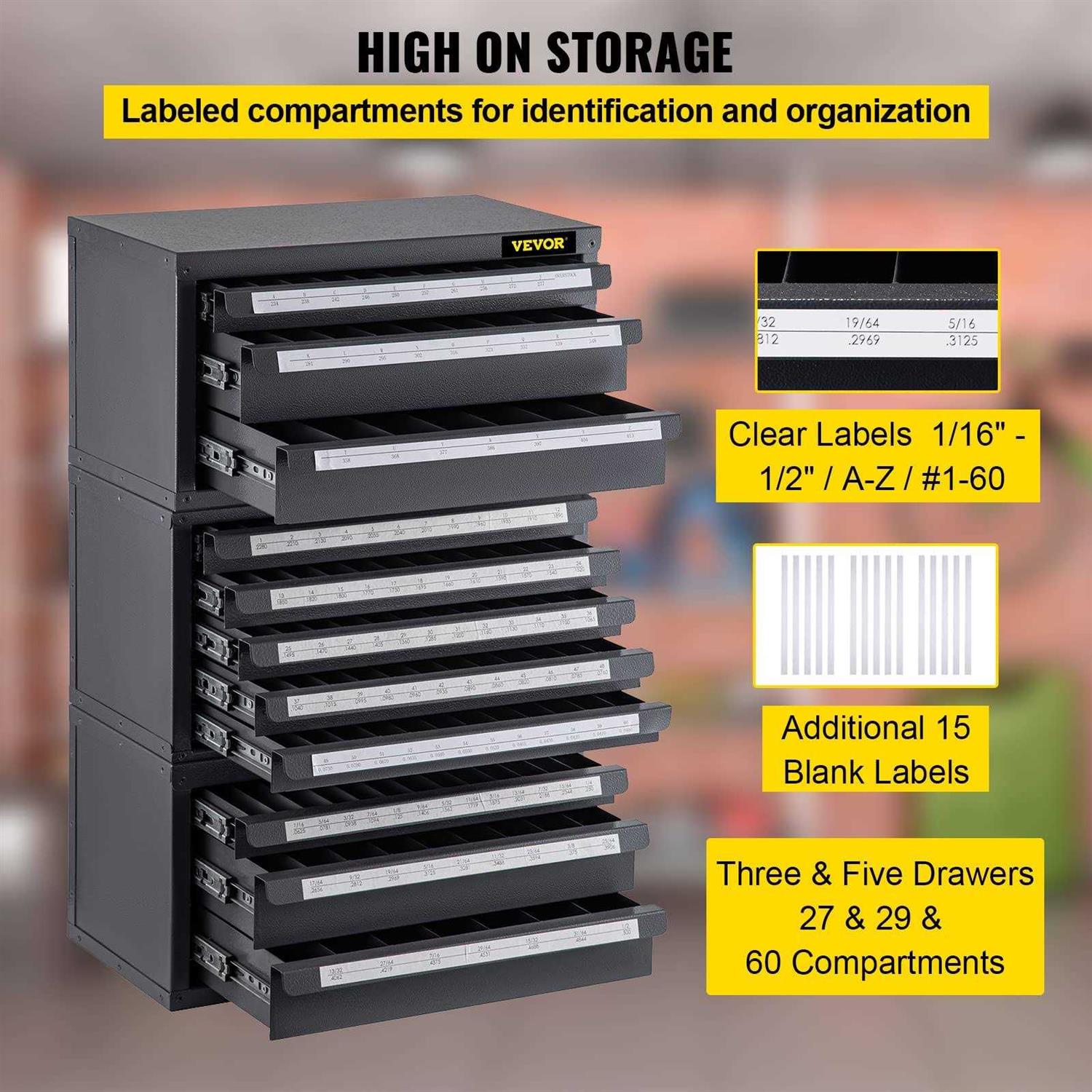 VEVOR Drill Bit Dispenser Cabinet Set Three-Drawer for 1/16 to 1/2 &amp; Letter Sizes A to Z - Shop Hardware Tools Online Store