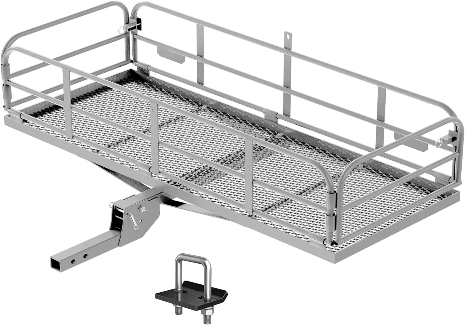 500 Lbs Heavy Duty Hitch Mount Cargo Carrier 60" x 24" x 14.4" Folding Cargo Rack Rear Luggage Basket Fits 2" Receiver for Car SUV Camping Traveling (Silver) - Curated Treasures Market