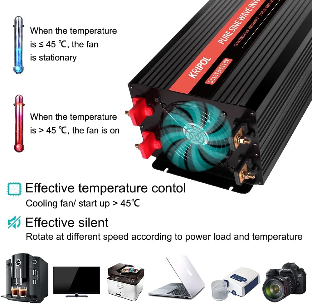 1000 Watt Pure Sine Wave Inverter 12v DC to 110/120v AC, Car Converter Inverter 4 AC&USB Output, Wireless Remote Control(170ft), Power Adapter for Home/Outdoor/RV/Emergency(1000W-12V)