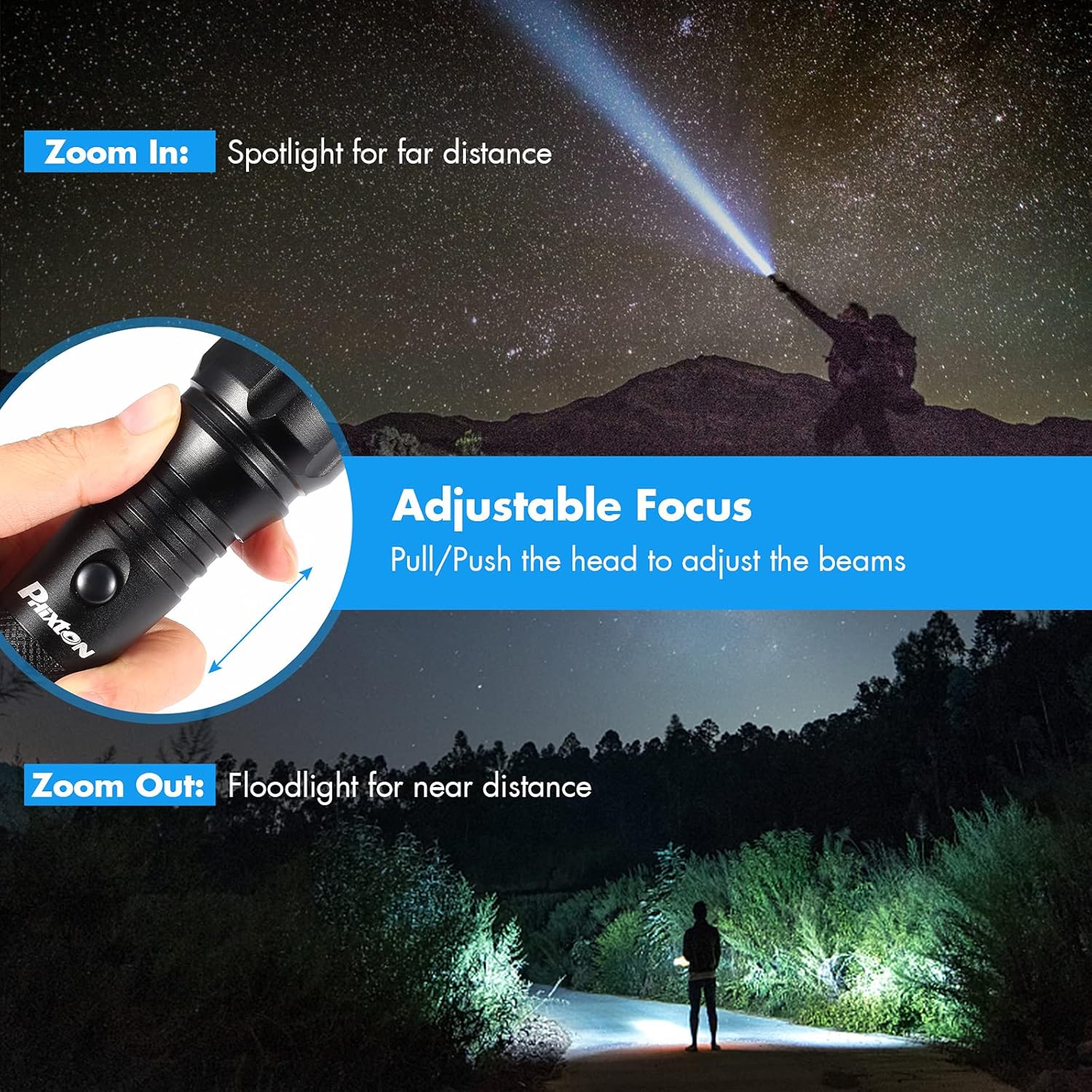 PHIXTON Rechargeable High Lumens Tactical Handheld Flashlight, Super Bright 5000 lumen XM L2 LED Tac Flash Light Linterna, Long Lasting,Zoomable,Waterproof,Shockproof,For emergency Camping Accessories