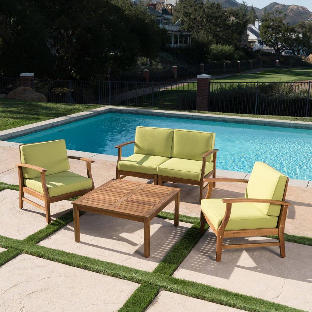 Noble House Perla 5 Piece Outdoor Acacia Wood Conversation Set in Green - 303731