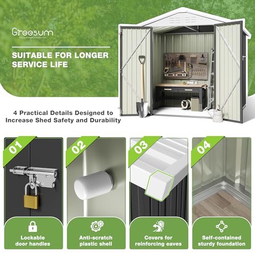 Greesum Outdoor Storage Shed 6 x 8 ft. Utility Tool Shed Metal Storage Garden Shed with Door & Lock for Patio Storage, Brown