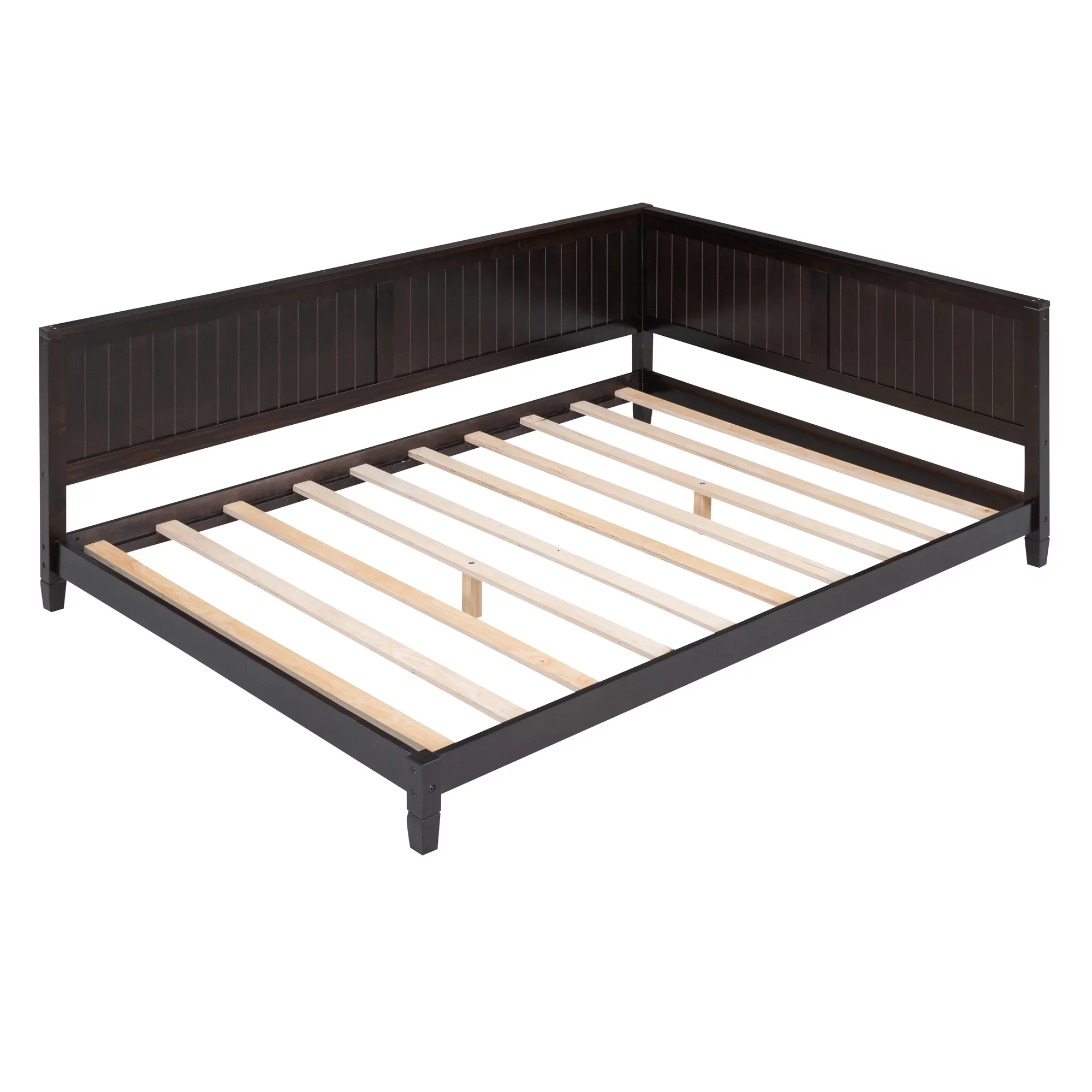 Sesslife Espresso Daybed, Full Size Solid Wood Sofa Bed Frame for Kids Teens Adults, Modern L-shape Daybed with Wooden Slats, No Box Spring Needed, 600lbs Capacity