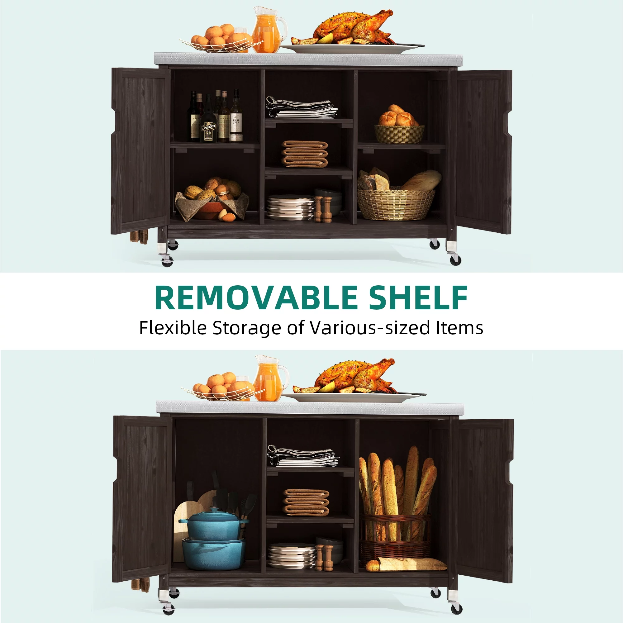 Dextrus XL Solid Wood Outdoor Storage Cabinet - Versatile Movable Outdoor Grill Cart with Stainless Steel Top, Spice Rack, and Side Handle, BBQ Patio Table, Outdoor Small Kitchen Table