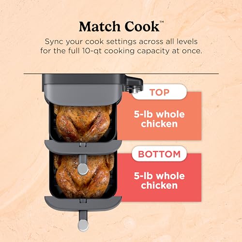 Ninja Air Fryer, 8 QT DoubleStack 2-Basket, Space Saving Design, Cooks 2lb Chicken Wings, Feeds up to 6 People, 6-in1 Air Fryer, Roast, Bake & More, Easy to Clean, Dishwasher Safe Parts, Black, SL201