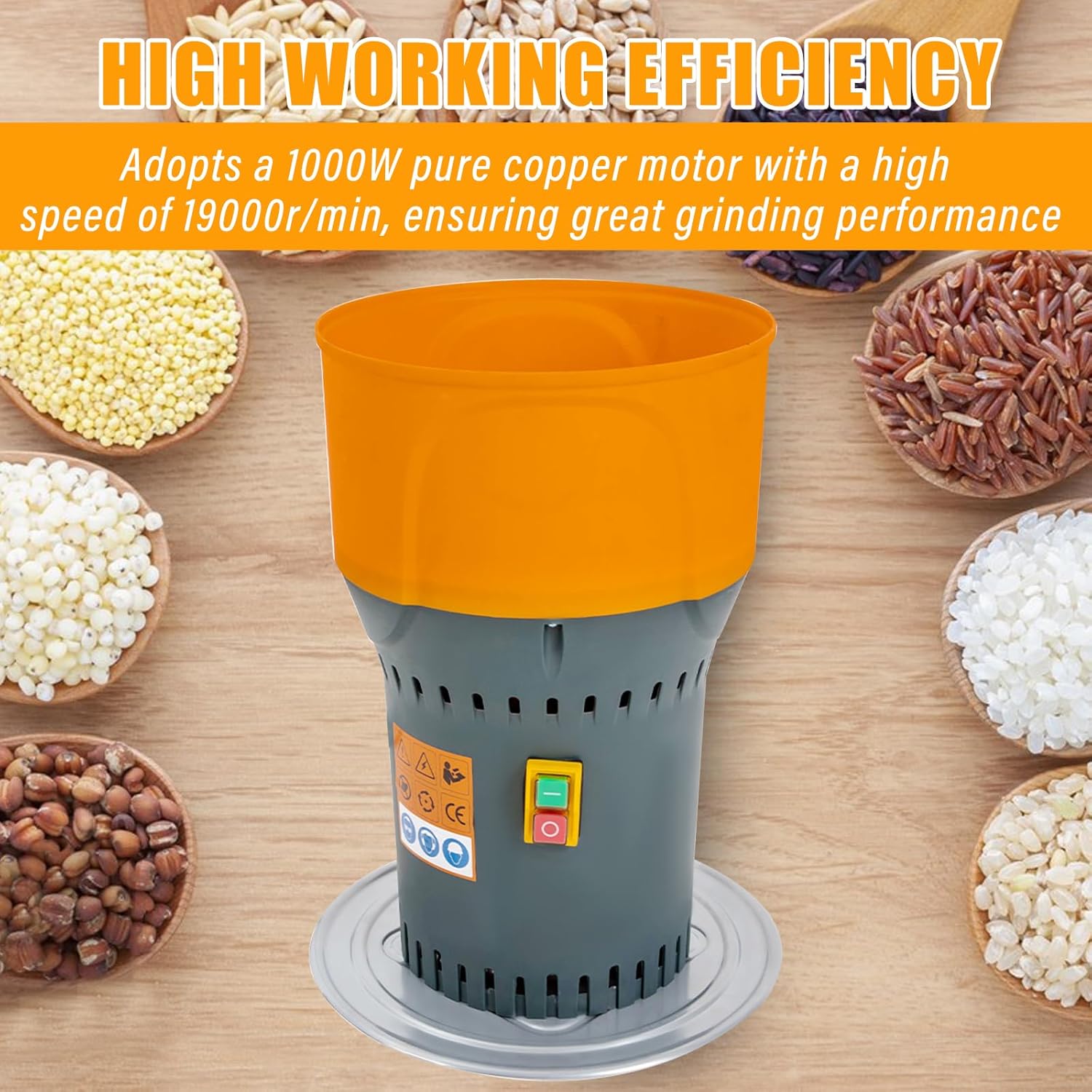 Electric Grain Mill Grinder 1300W Corn Grinder 60L/15.85Gal Kitchen Mill Grinder High Speed Dry Grain Mill Grinder with 5 Grinding Sieves Wheat Grinder for Grinding Wheat Corn Rice | US STOCK