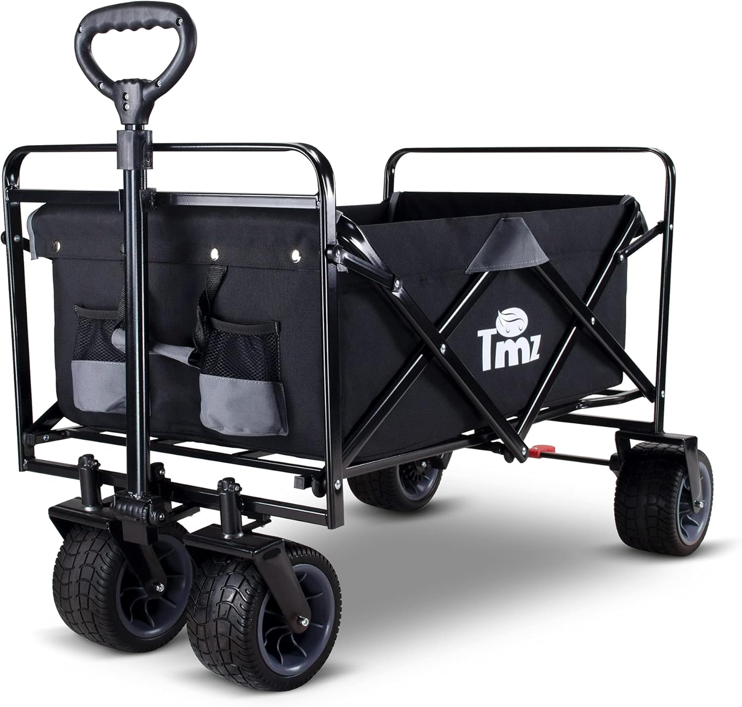 TMZ All Terrain Utility Folding Wagon, Collapsible Garden Cart, Heavy Duty Beach Wagon, for Shopping and Outdoor Activities (Black/Grey)