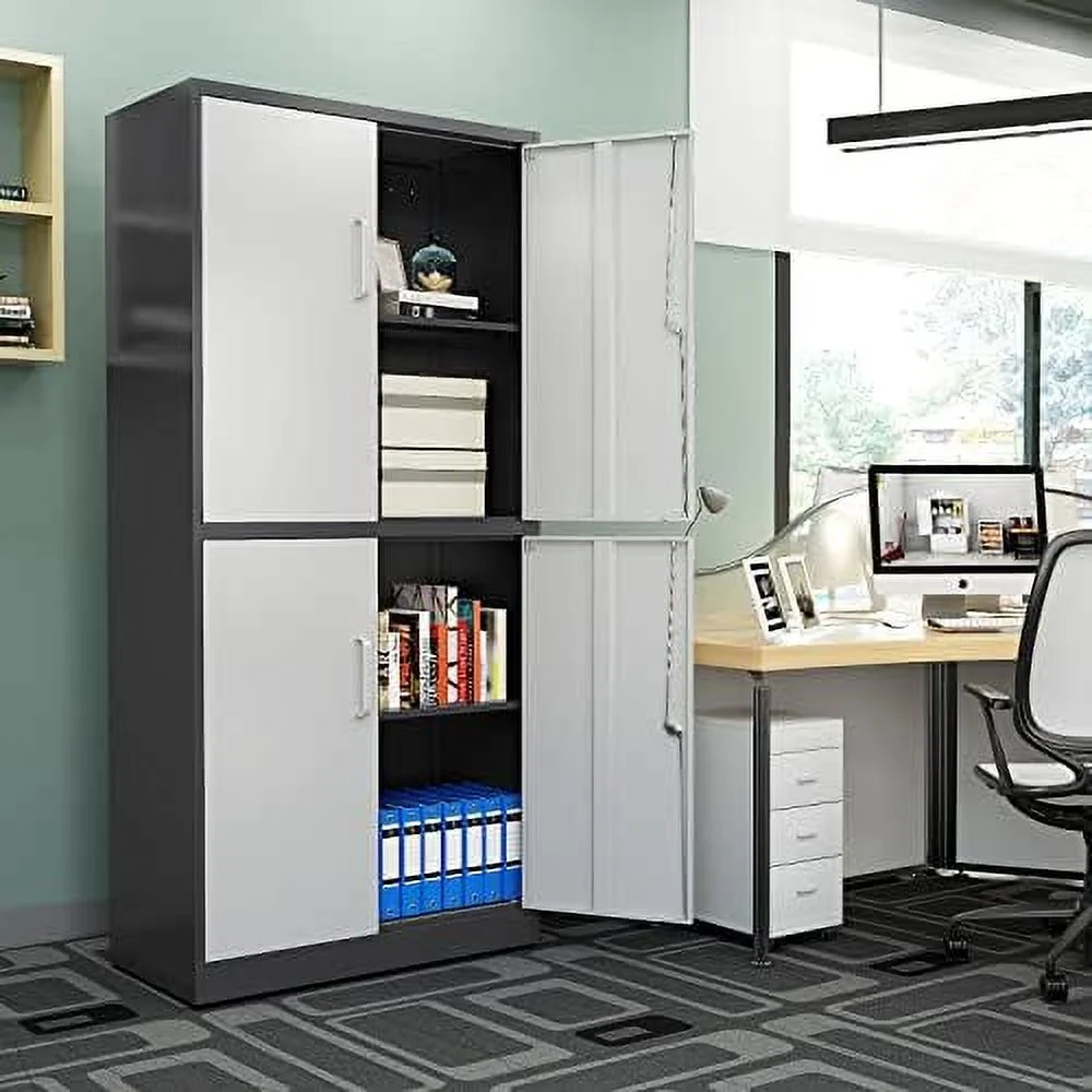 HBBOOMLIFE Metal  Cabinet with Lock 71" White Garage Cabinet with 2 Doors and 5 Adjustable Shelves  Steel Locking Cabinets Tall Tool  Cabinet  Lockable File Cabinet for Home Office  P - Curated Treasures Market
