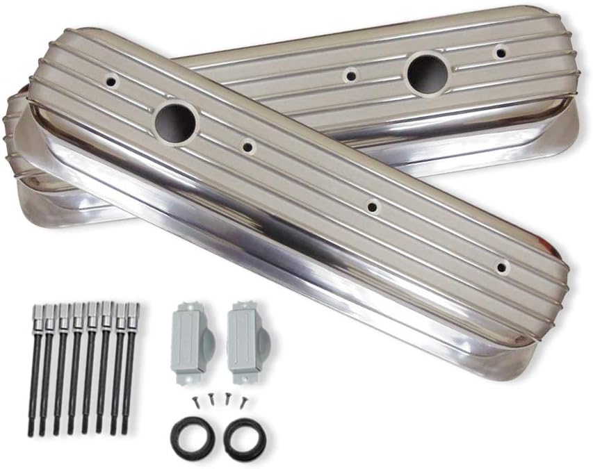 DEMOTOR PERFORMANCE For Chevy 350 Retro Half/Partial Finned Vortec & TBI Valve Covers 15" Air Cleaner Dress Up Kit